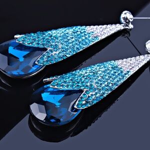 Water Drop Austrian Crystal Earrings - Teal
